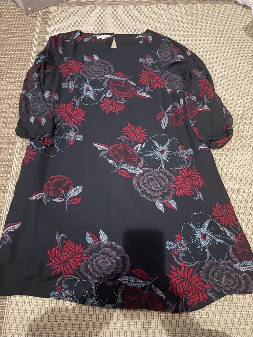 Maurices Black Shift Dress with Red and Gray Floral Print